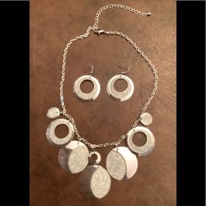 Silver necklace with matching fishhook pierced earrings